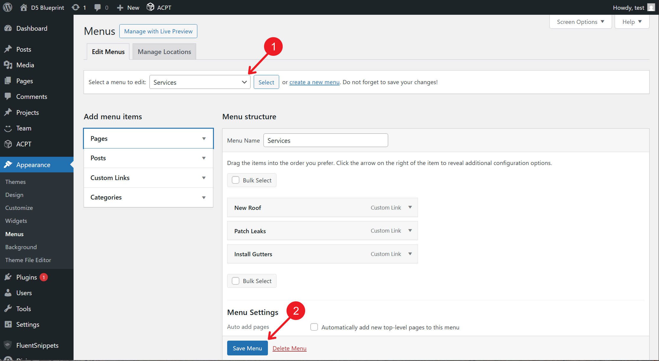 WP Menu Setup Dropdown nav