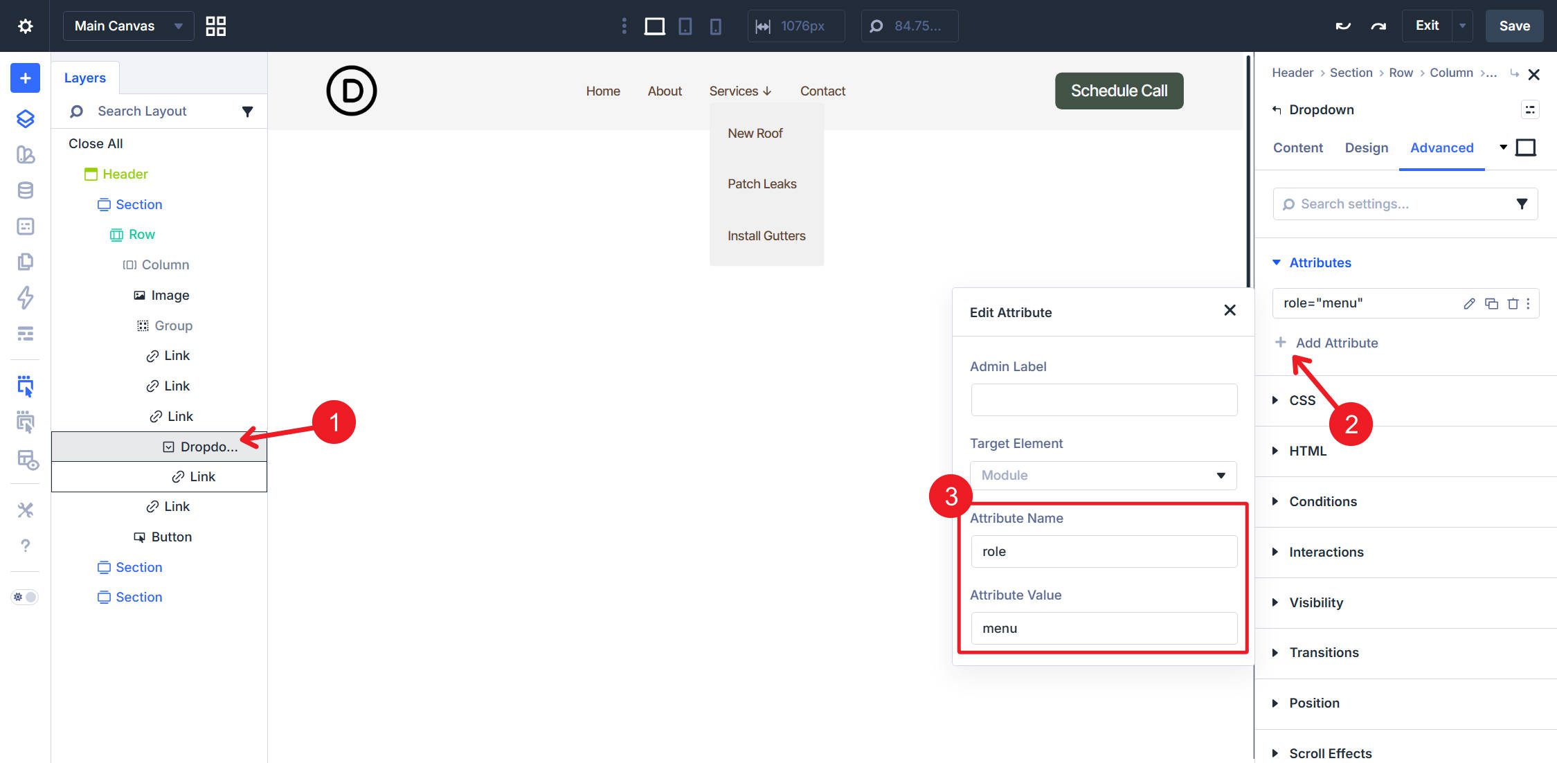 dropdown role menu