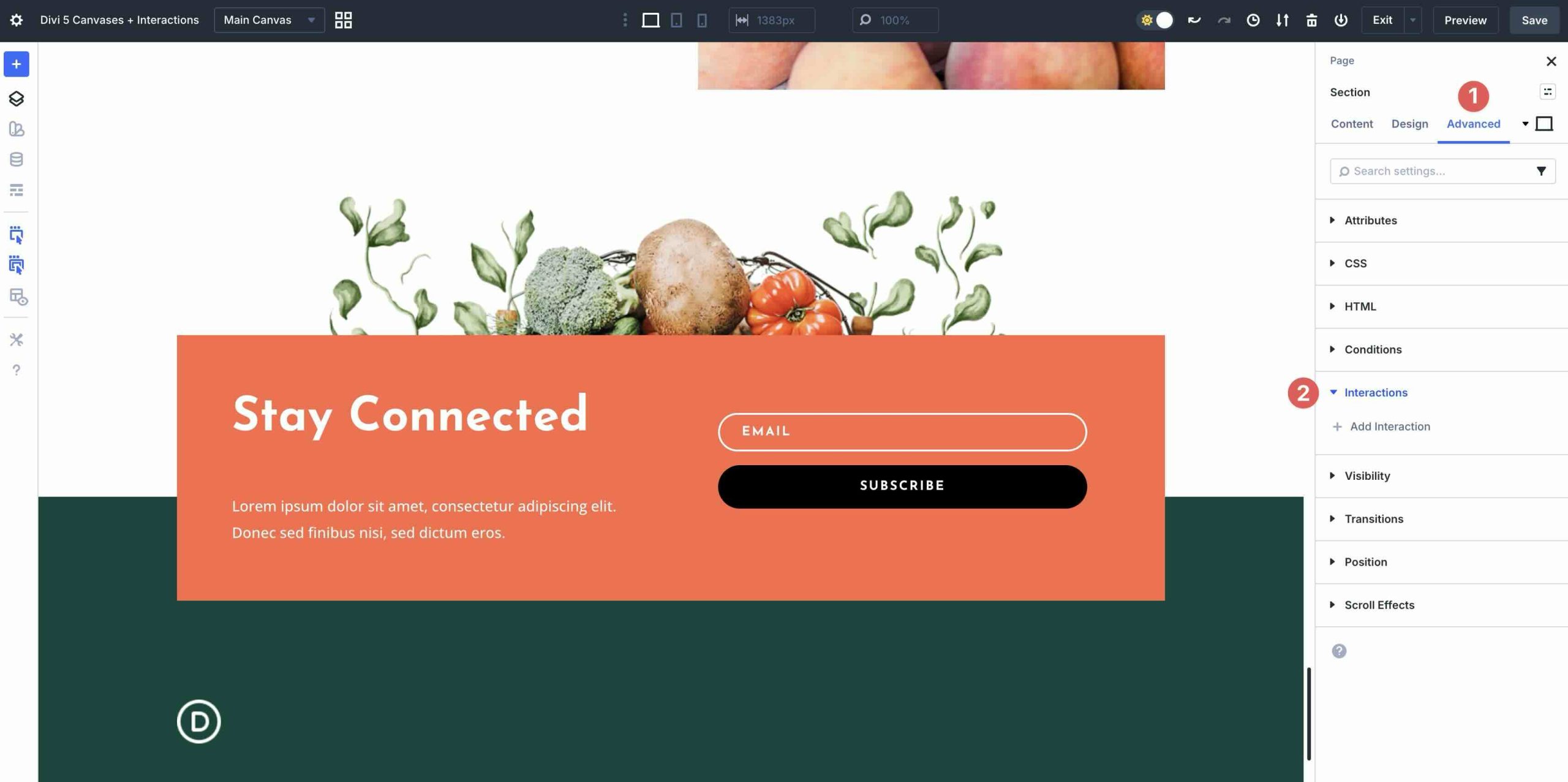 interactions menu