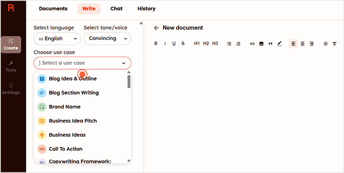 Rytr dashboard