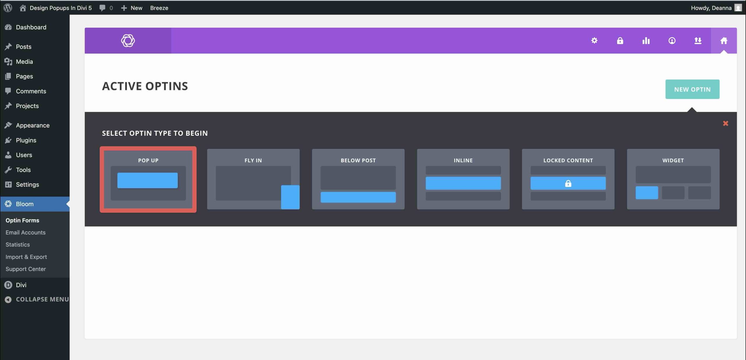 select optin type