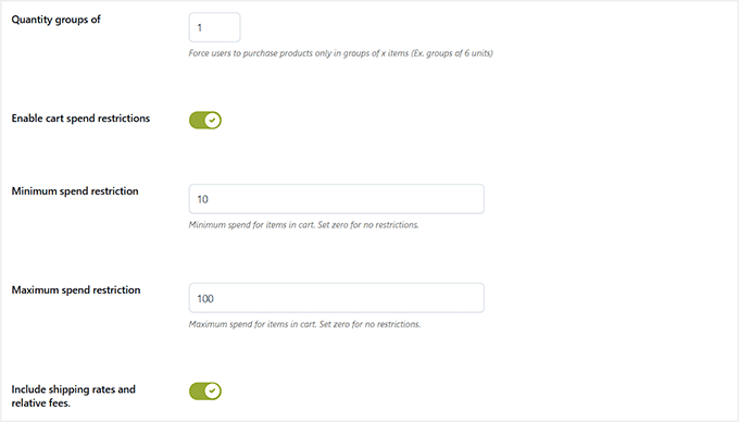 Enable cart spend restrictions in YITH
