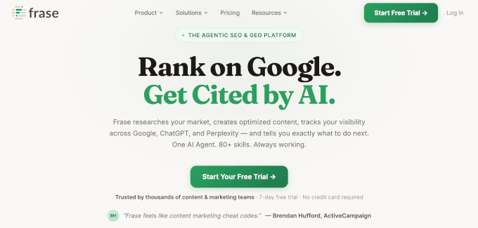 Frase's homepage