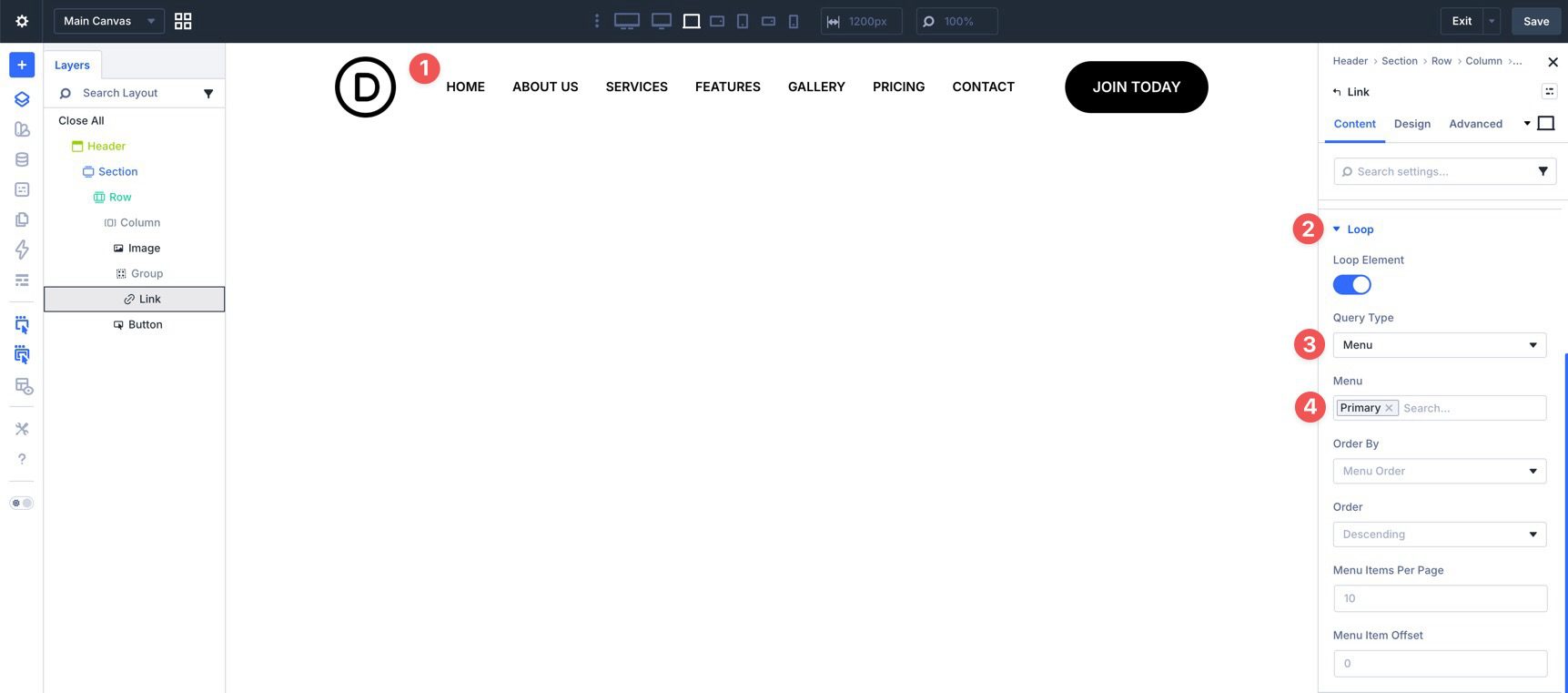 menu loops in Divi 5
