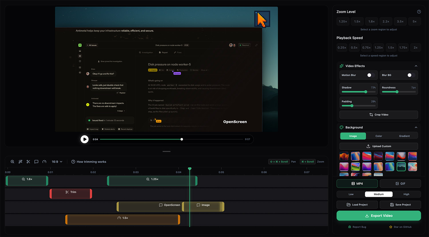 OpenScreen editor view