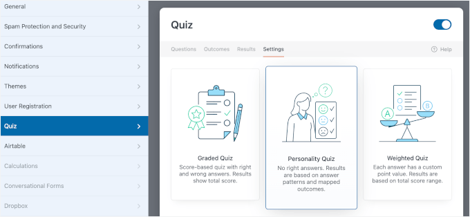 Choosing the Personality quiz type