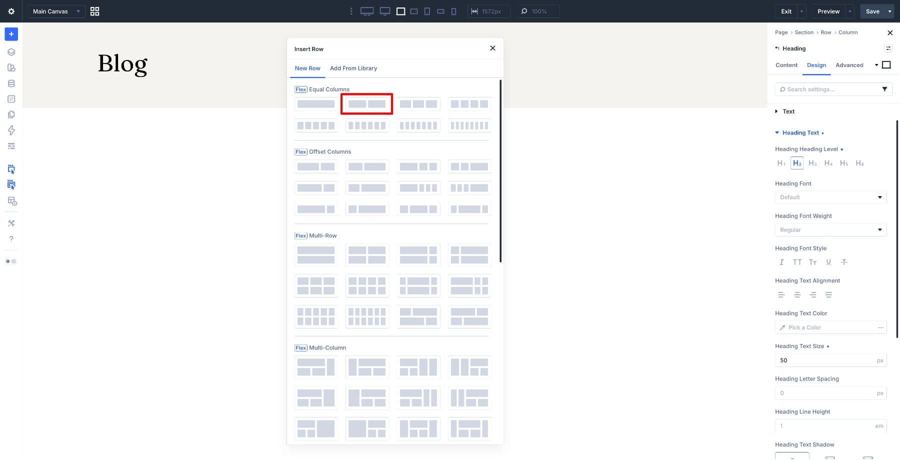 Two column row in Divi Builder