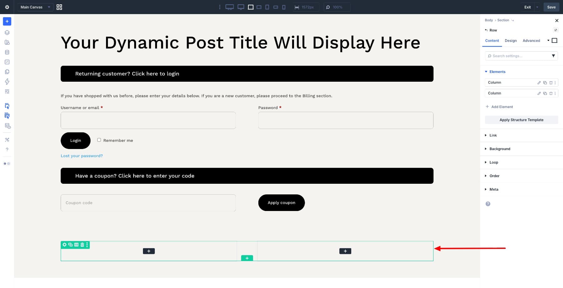 Two-column checkout row in Divi 5