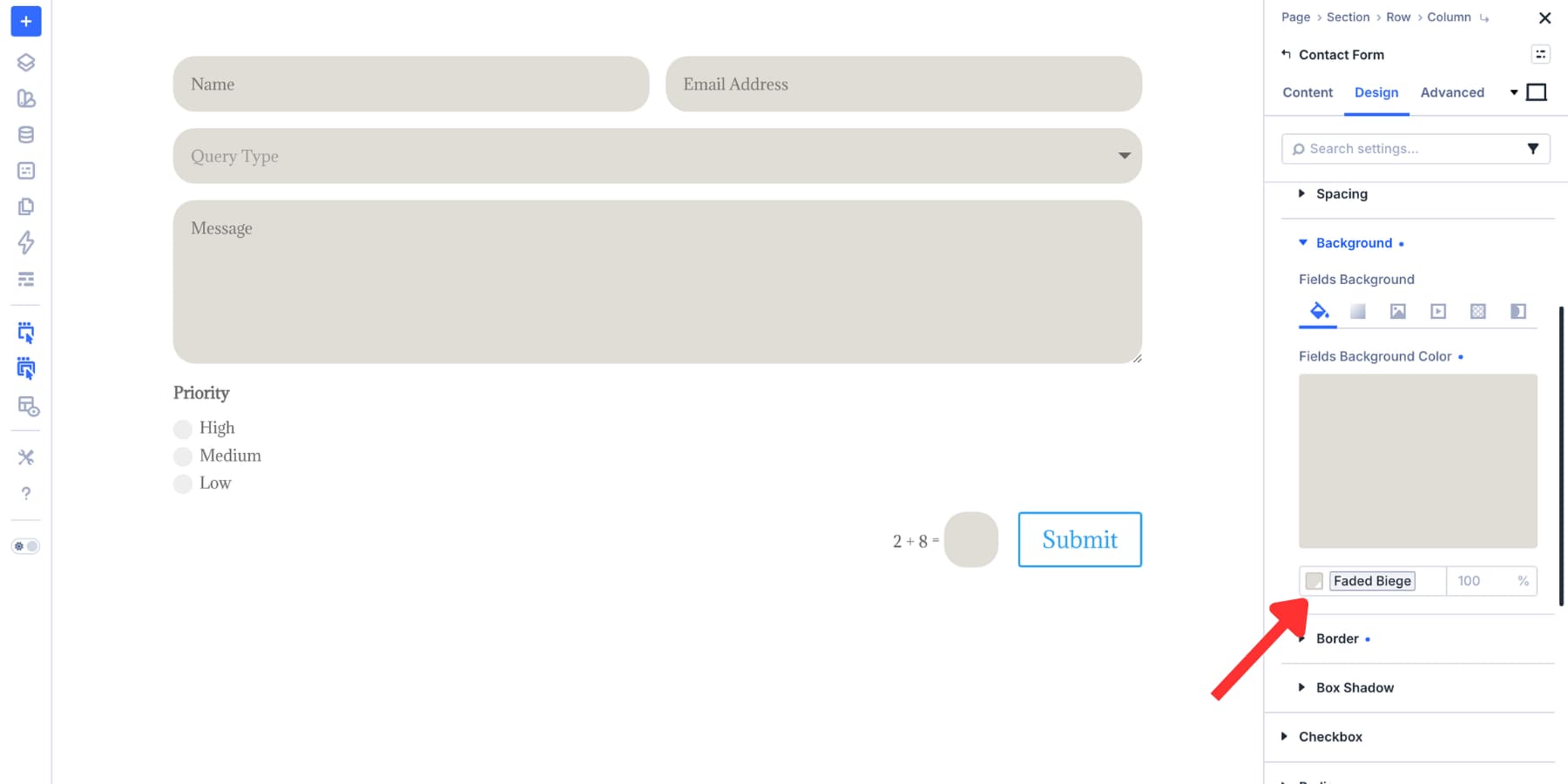 A screenshot of a Design Variable applied as a field background color in Divi 5