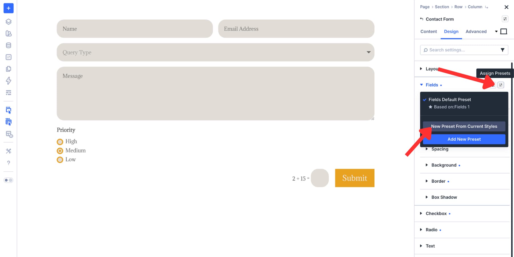A screenshot of adding an Option Group Preset in Divi 5
