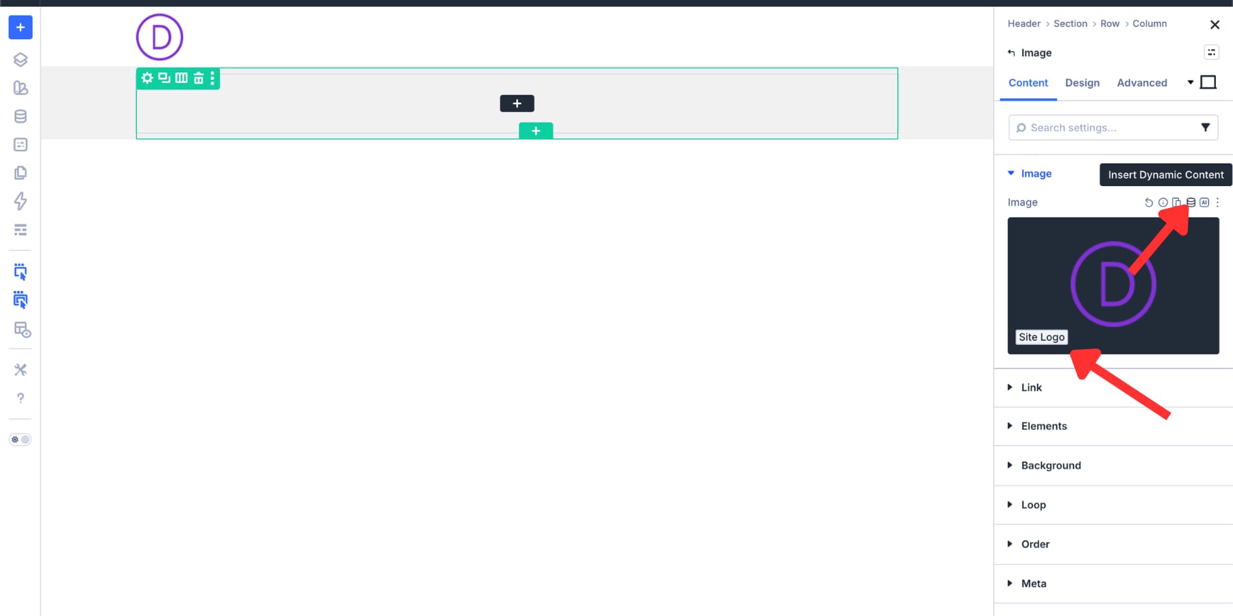 Applying the Site Logo dynamic tag to an Image Module in Divi 5