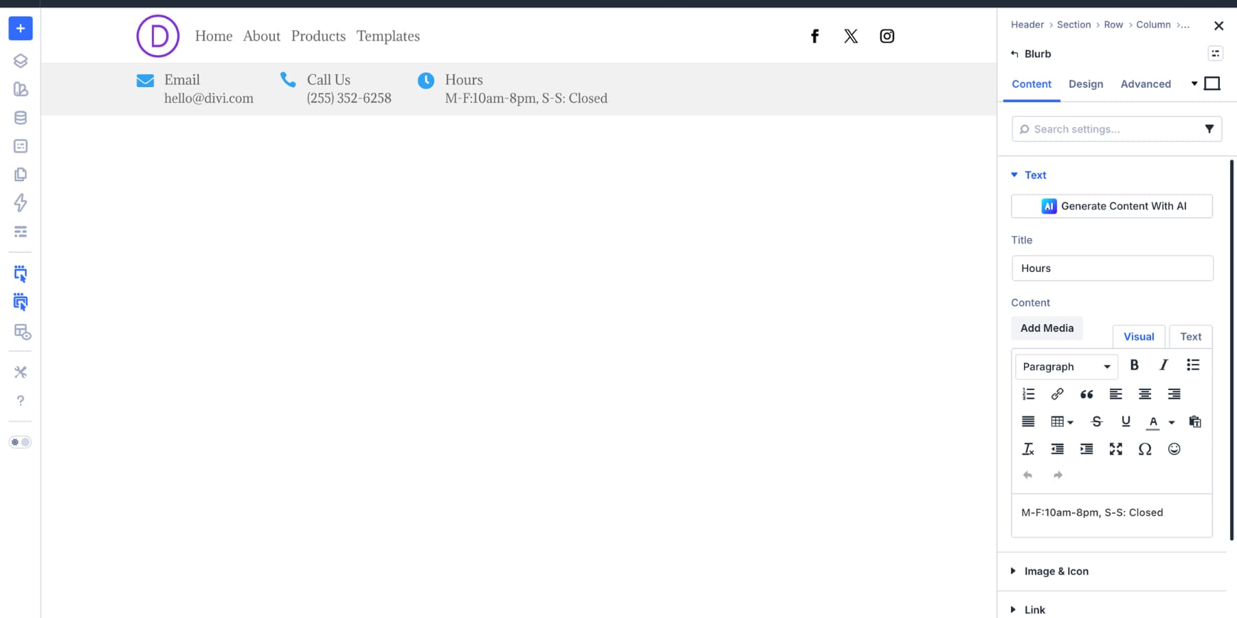 Duplicating and editing contact Blurb modules inside a Divi 5 Module Group