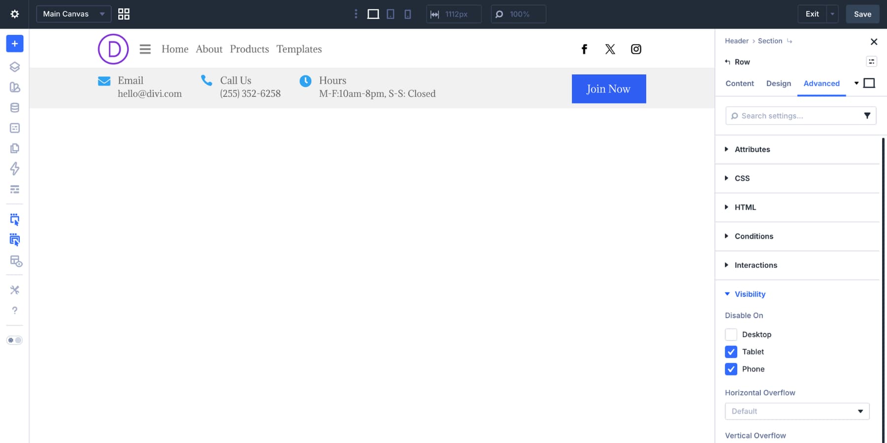 Hiding the second header row on mobile in Divi 5