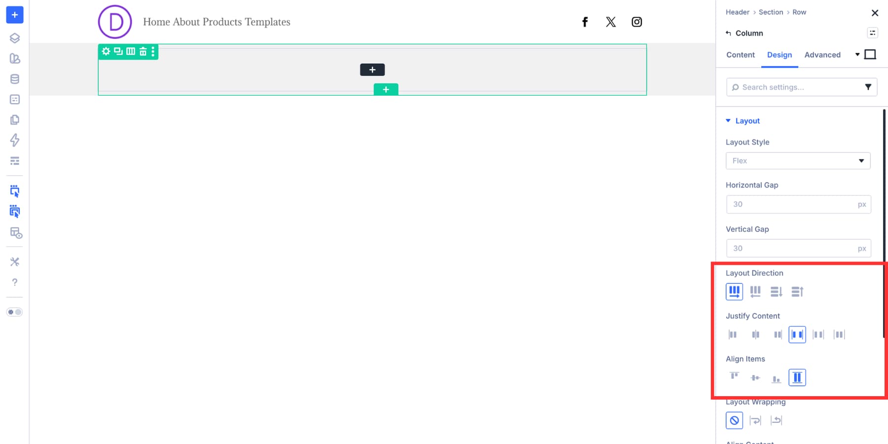 Setting Space Between and Stretch alignment for the second header row in Divi 5