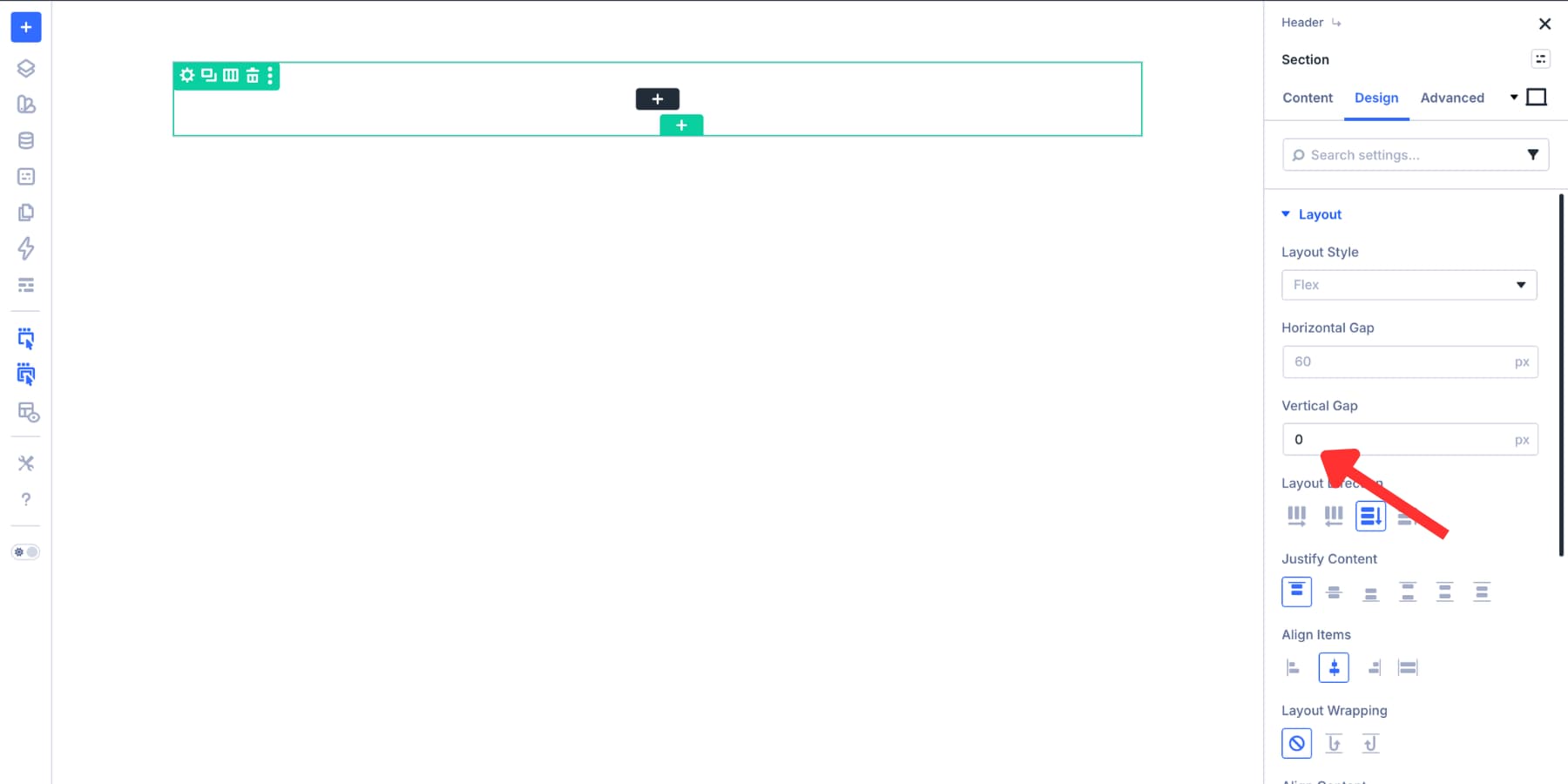 Setting a 0px vertical gap on a Divi 5 header section