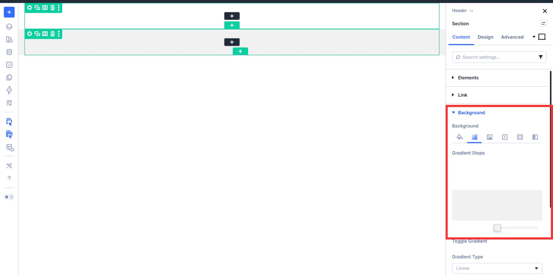 Setting gradient colors and equal color stops for a Divi 5 header background