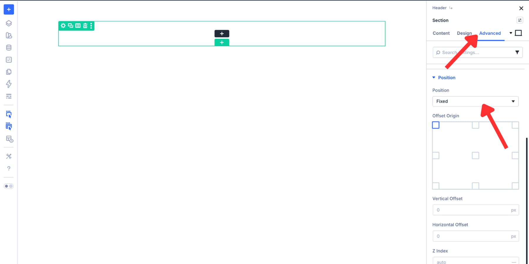 Setting a Divi 5 Canvas section to fixed position