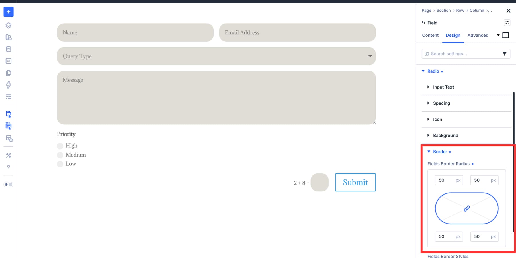 A screenshot of the checkbox border radius option in Divi 5