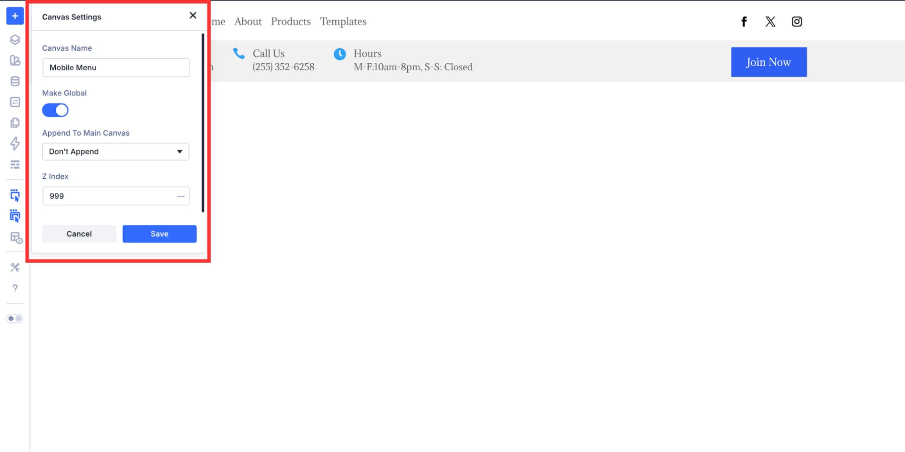 Configuring Canvas options for a Divi 5 mobile menu