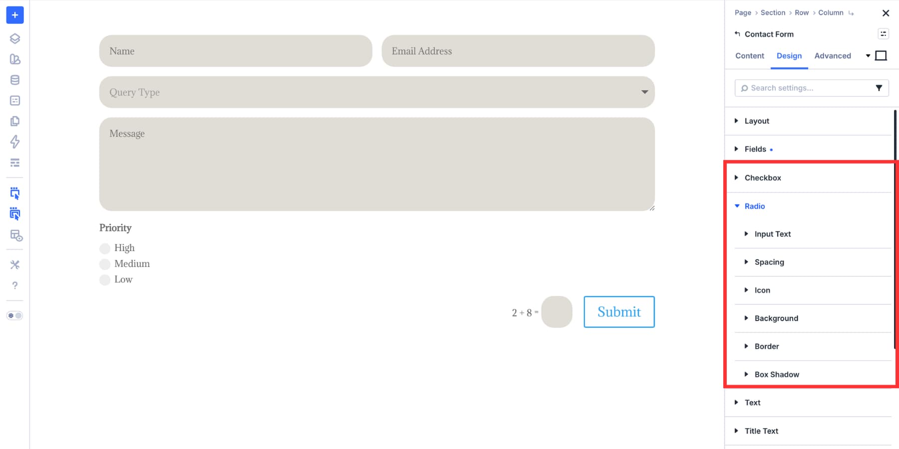 A screenshot of the Checkbox and Radio styling groups in the Divi 5 Design tab