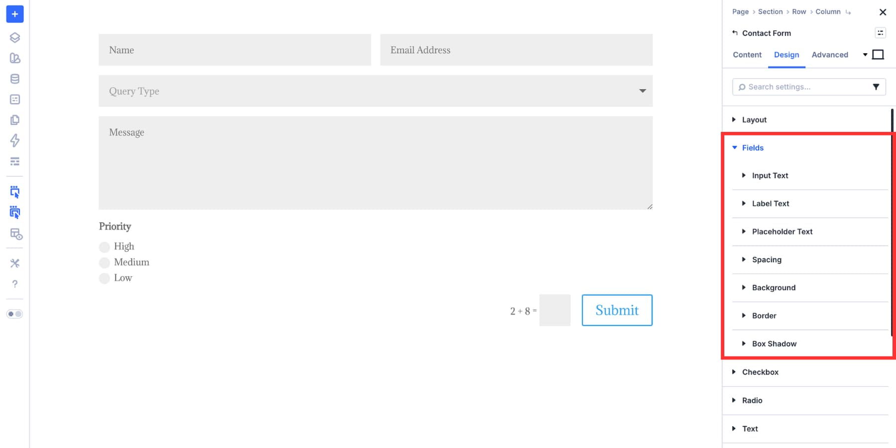 A screenshot of the field styling options in the Divi 5 Contact Form module
