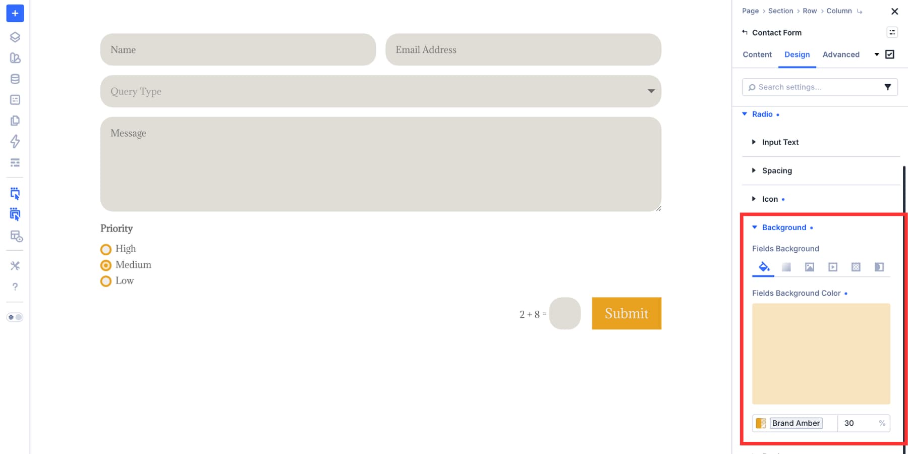 A screenshot of the radio background color changed in the checked state in Divi 5
