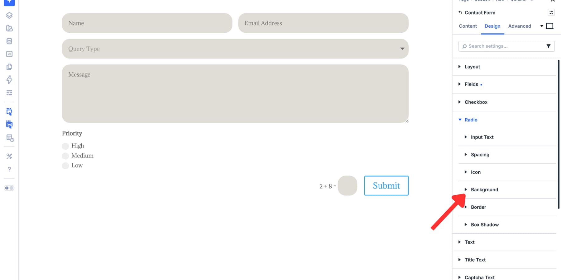 A screenshot of the radio background color option in Divi 5