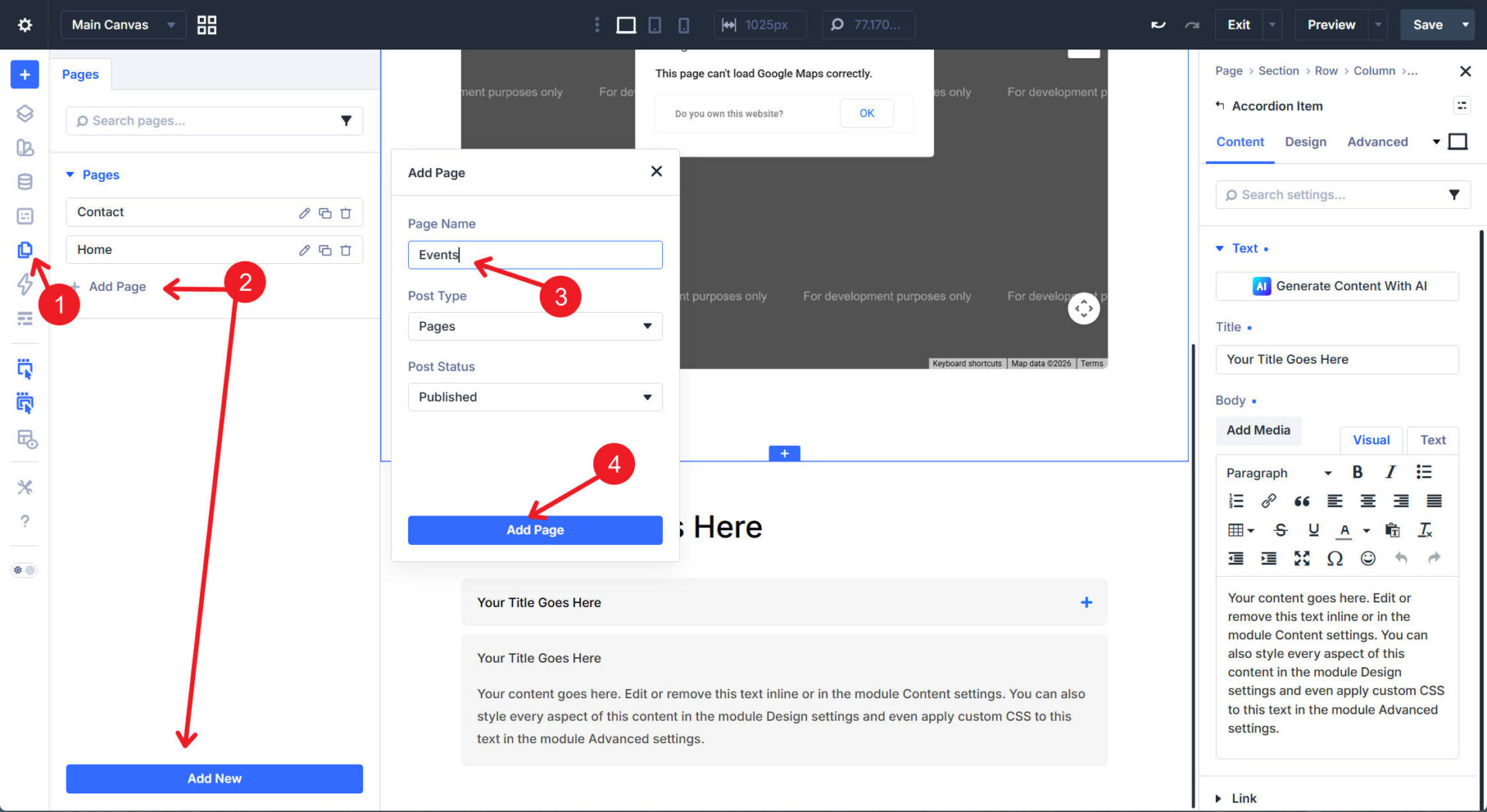 Create an Events page using Divi 5 Page Manager