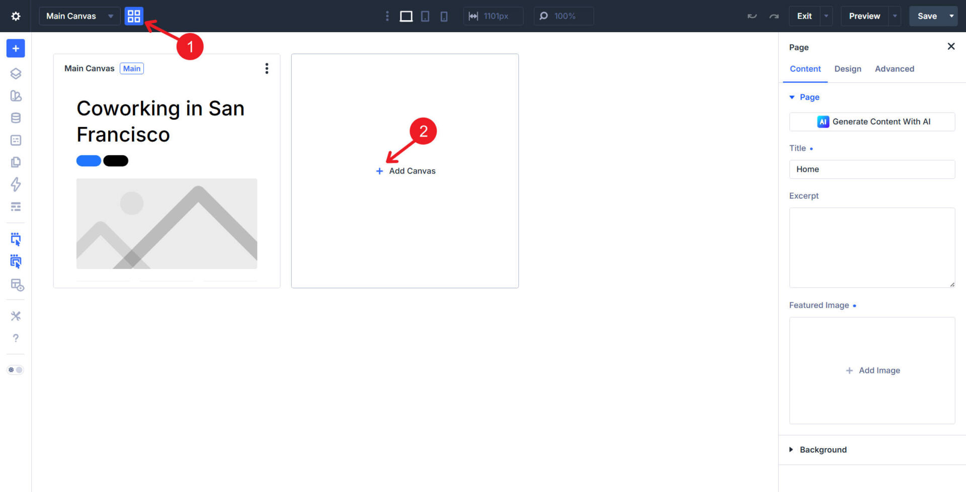 Create a Canvas on a page in Divi 5