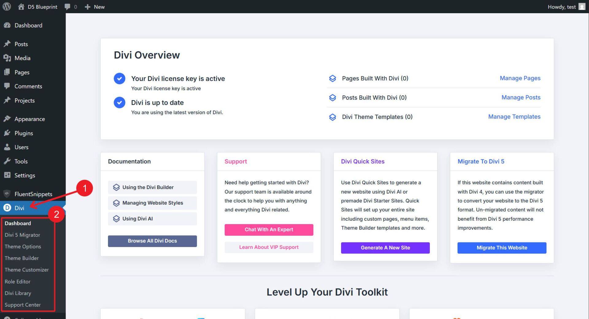 Divi Theme Admin Menu Options