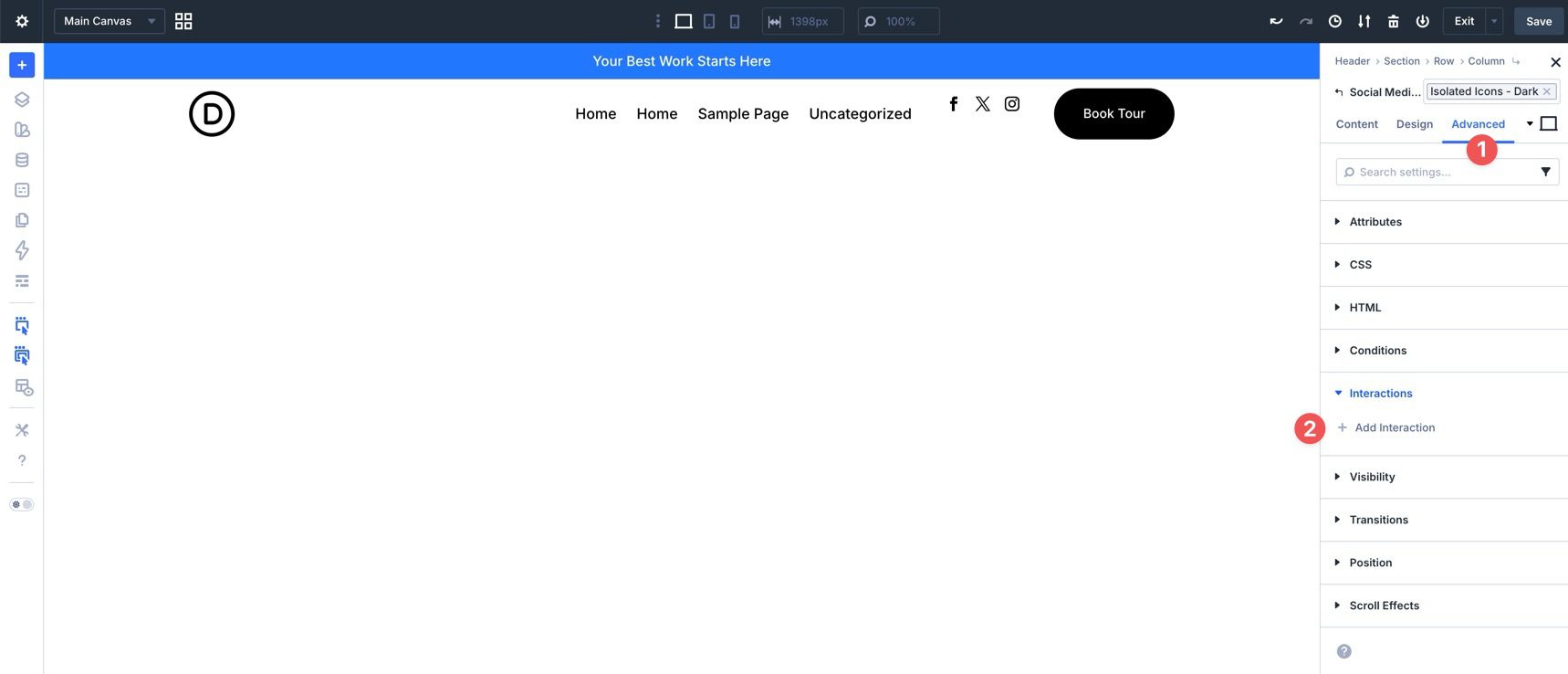 Add a new Interaction in Divi 5