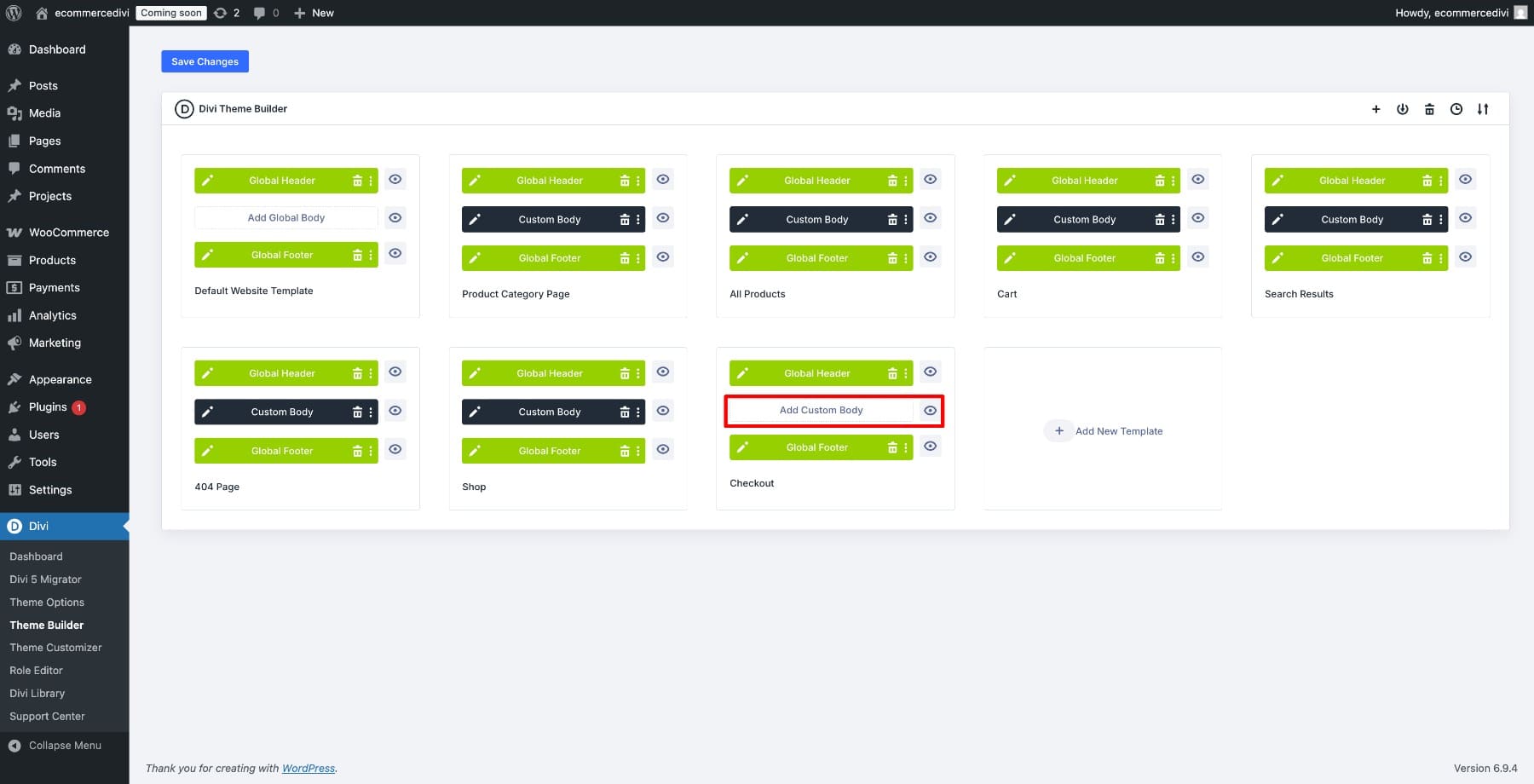 Add a custom body to a Divi checkout template