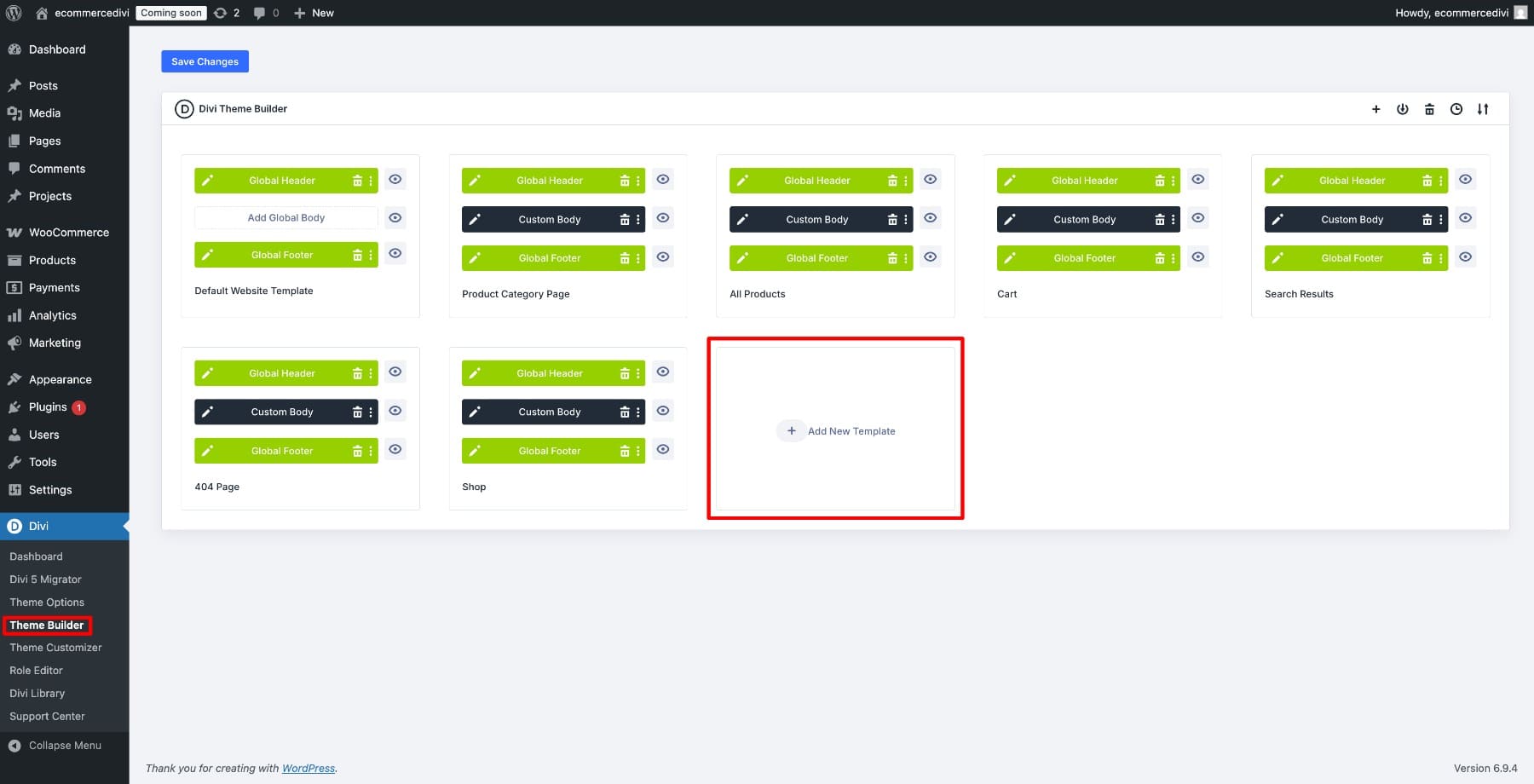 Add a new template in Divi Theme Builder