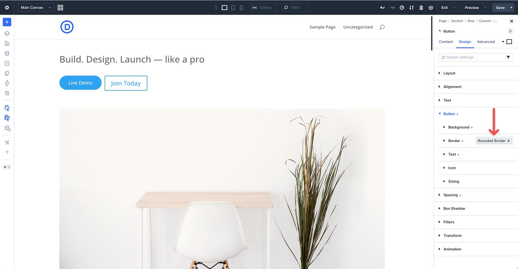 Applied option preset in Divi 5