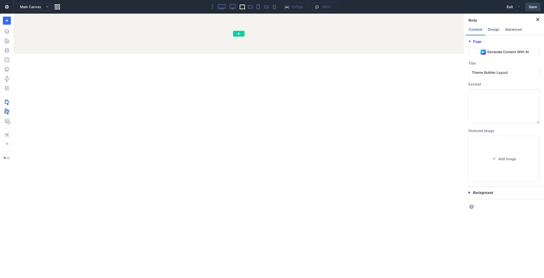 Blank Divi 5 Visual Builder canvas