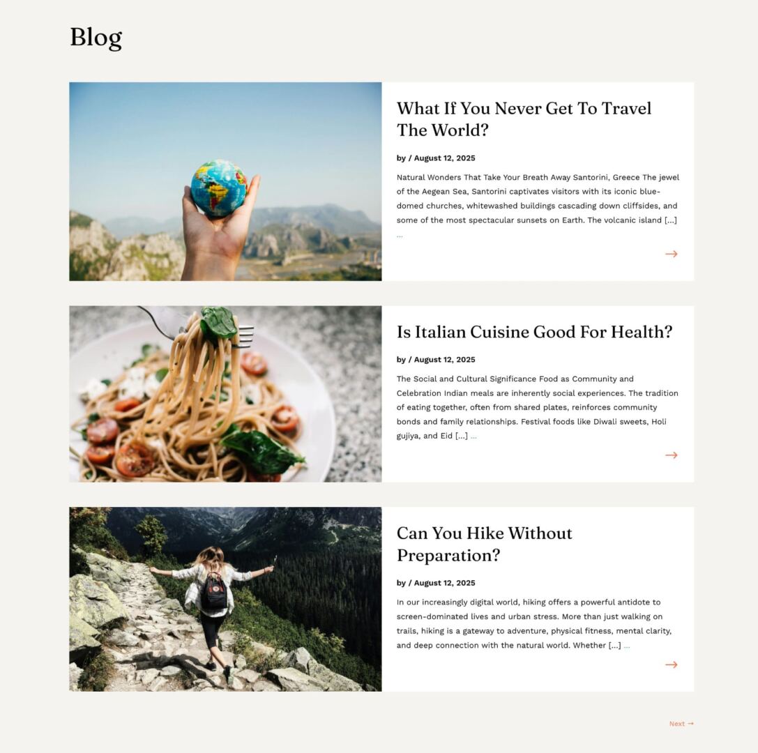 Horizontal blog loop layout built with Divi 5