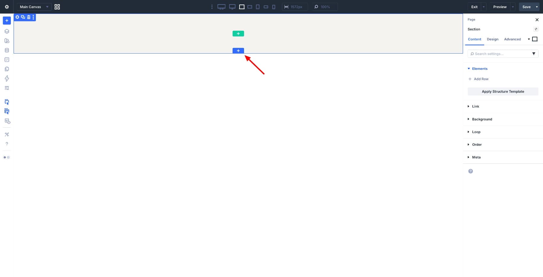 Blue plus button in Divi Builder
