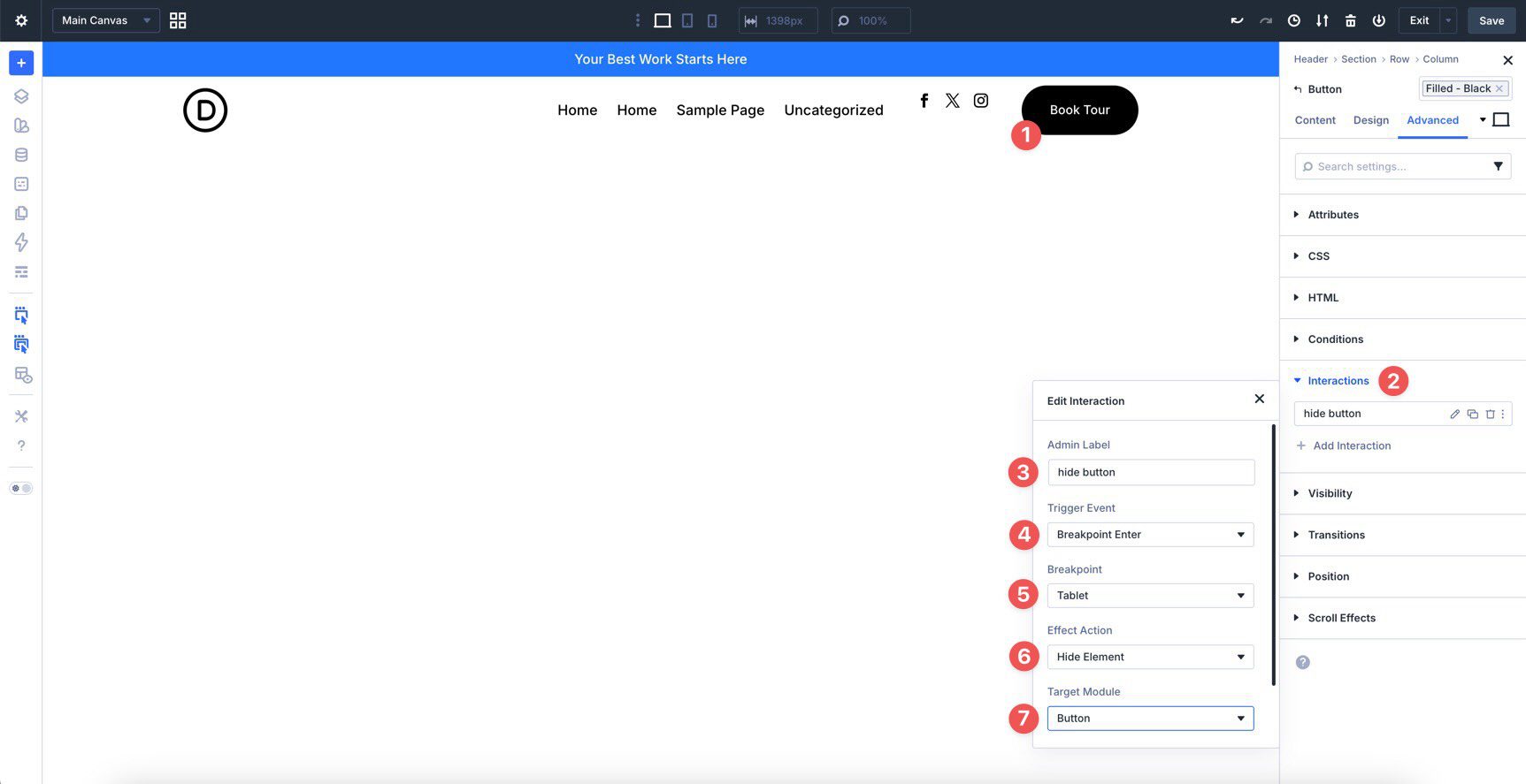 CTA Button show and hide Interactions in Divi 5