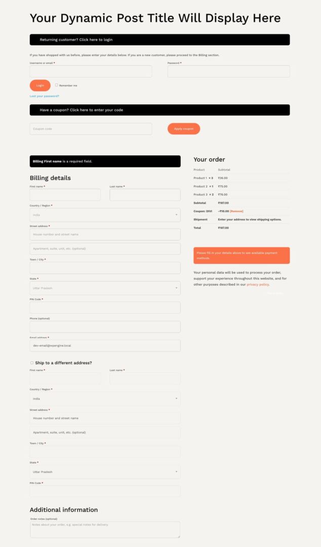 Custom Divi 5 WooCommerce checkout template preview