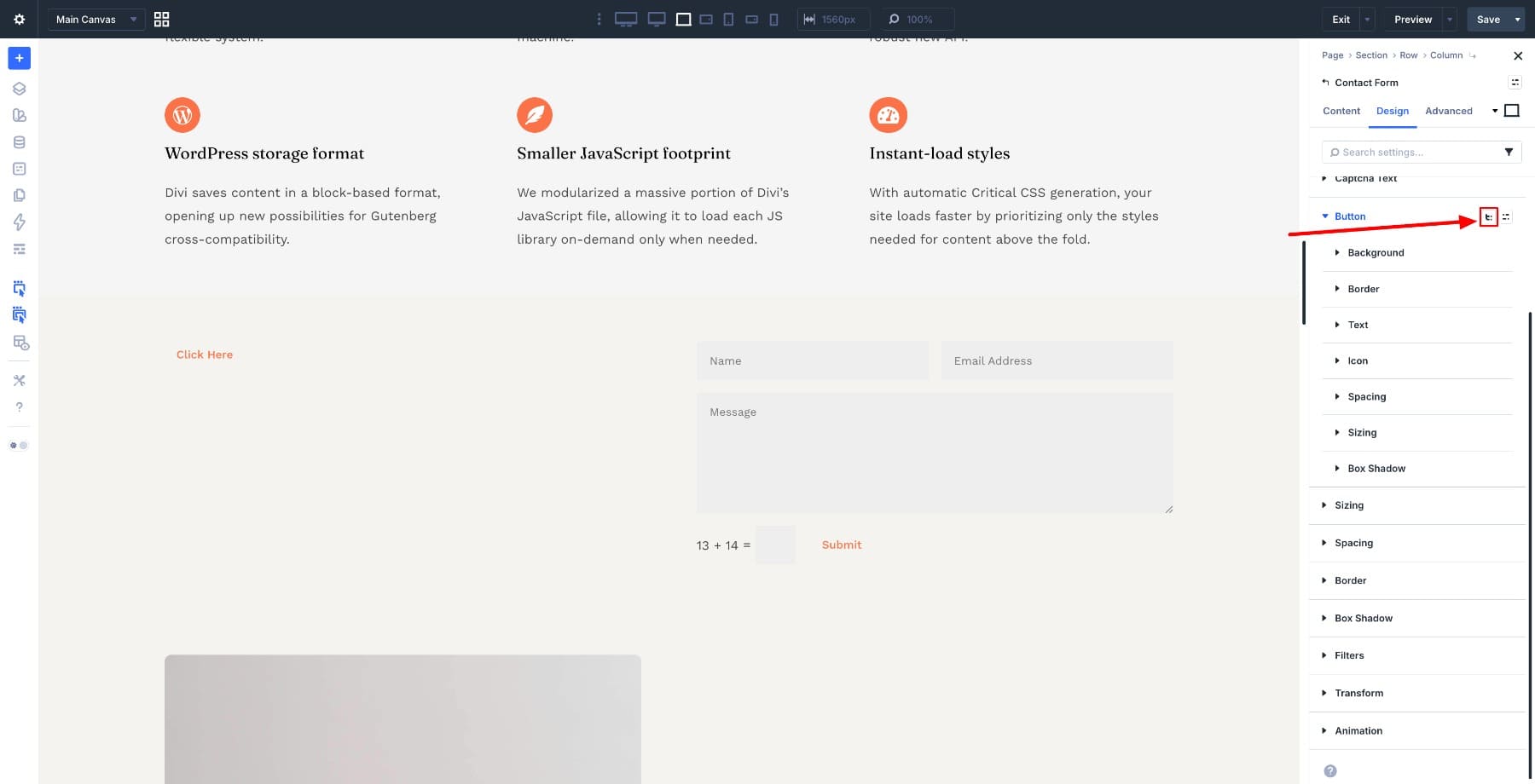 Toggle Options icon for composable settings in Divi 5