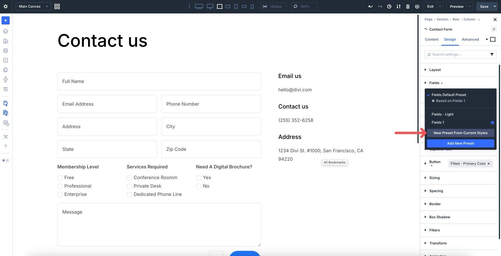 New Preset From Current Styles in Divi 5