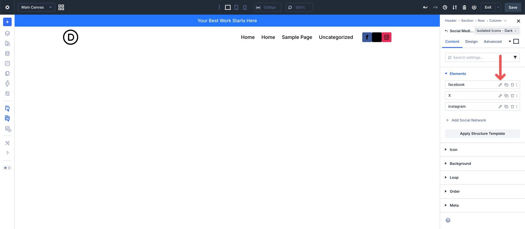 Edit a Social Network item in Divi 5