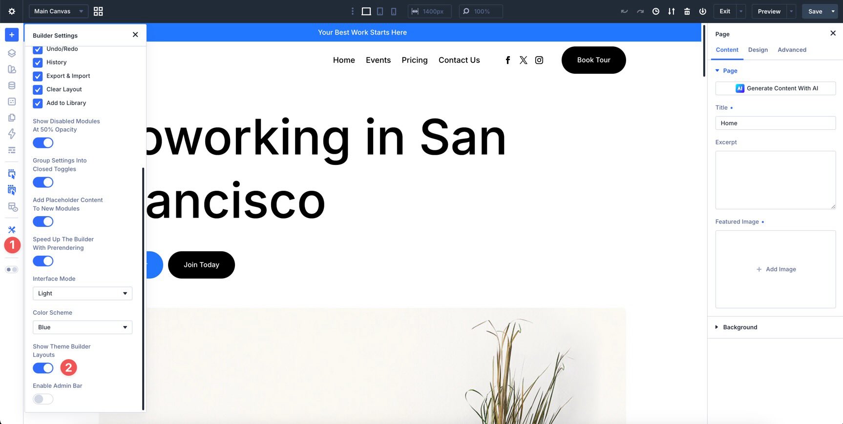 editable theme builder areas