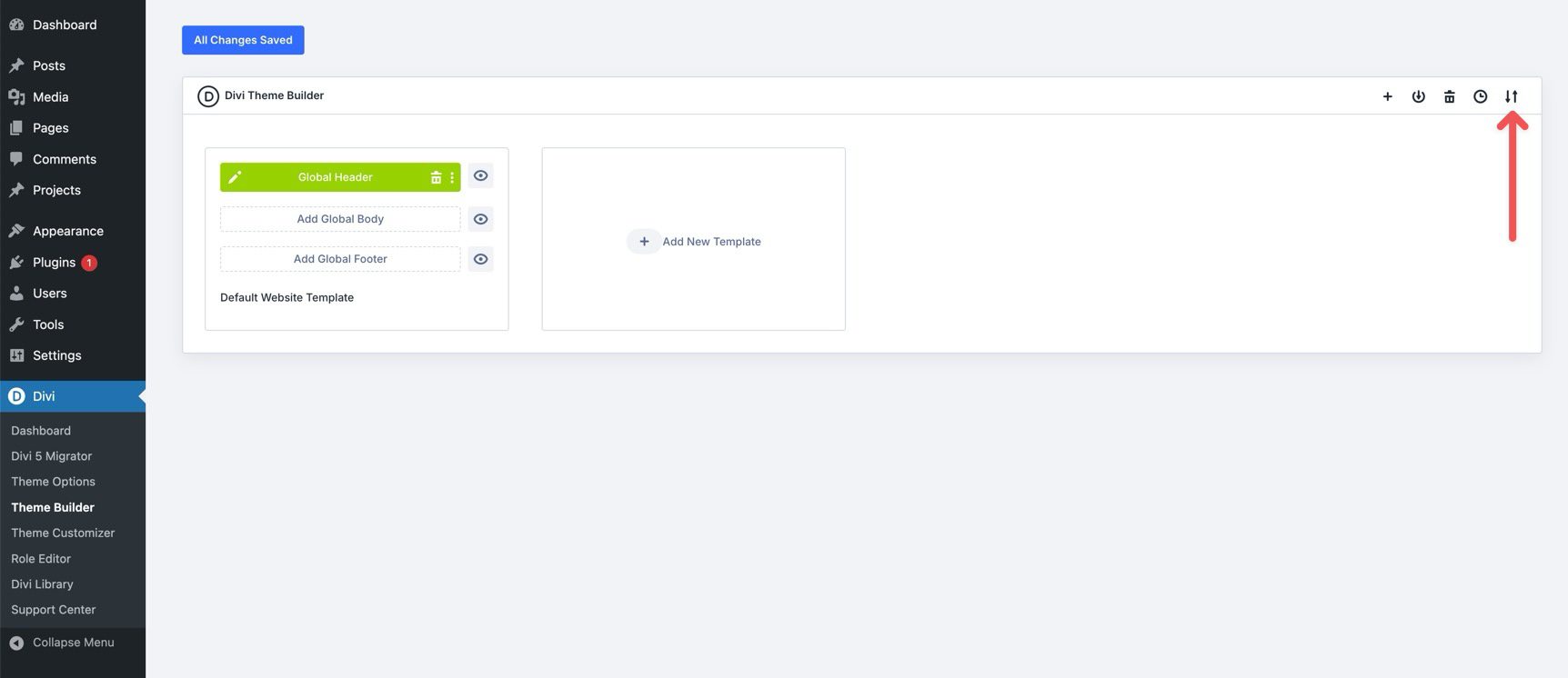 Export a header template in Divi 5