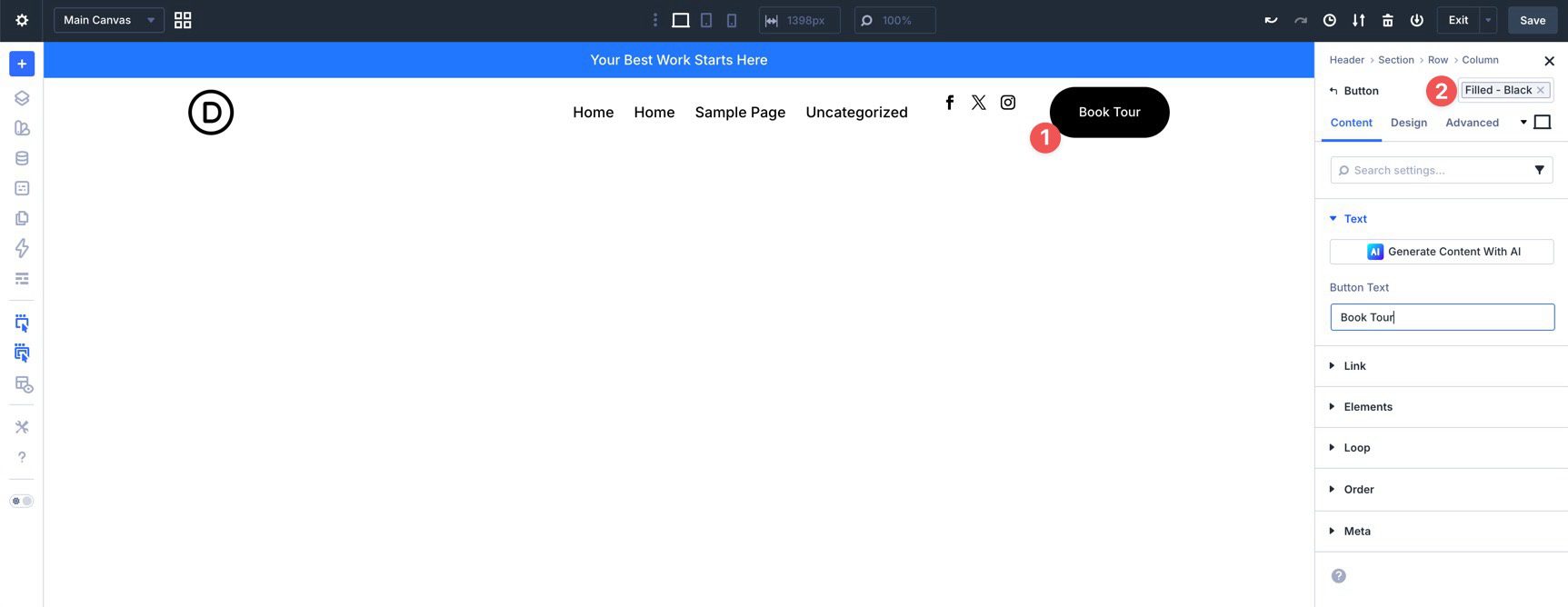 Apply the Filled - Black Button preset in Divi 5