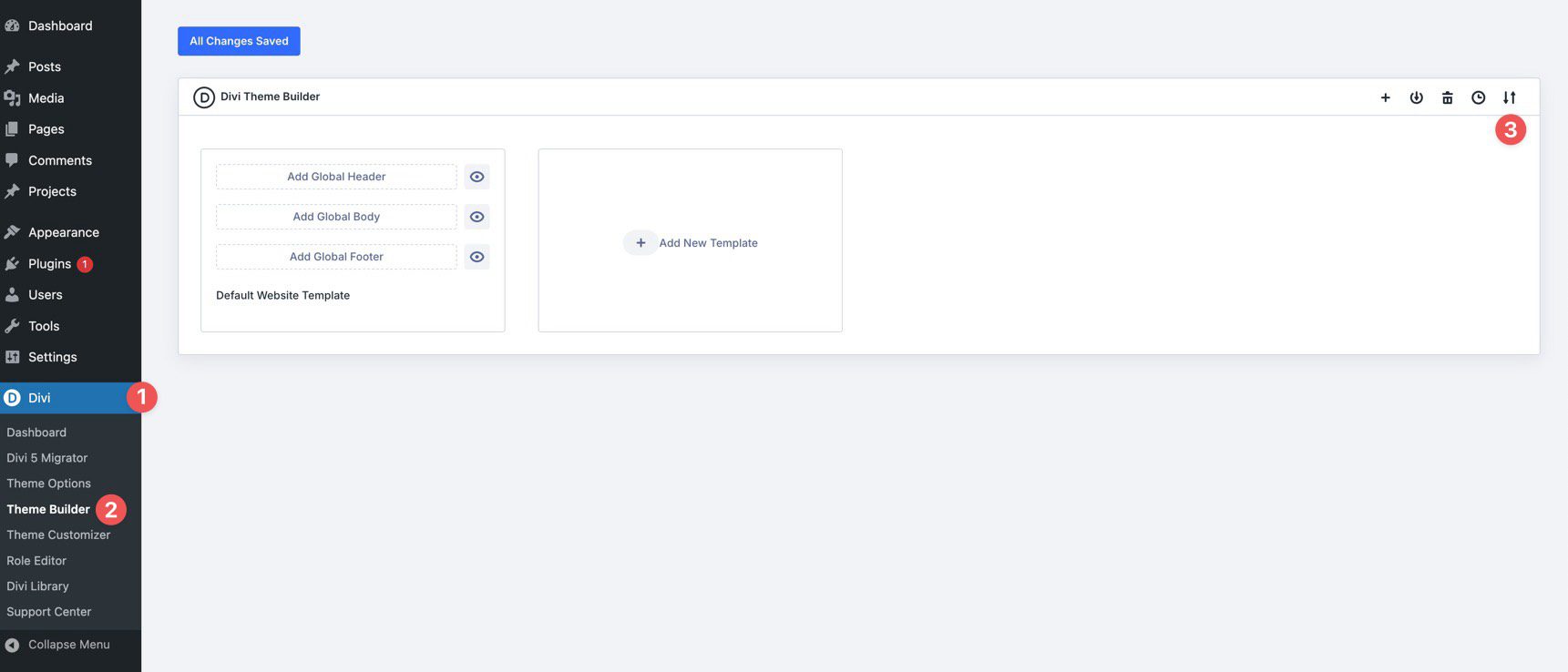 Import and Export Templates icon in the Divi Theme Builder
