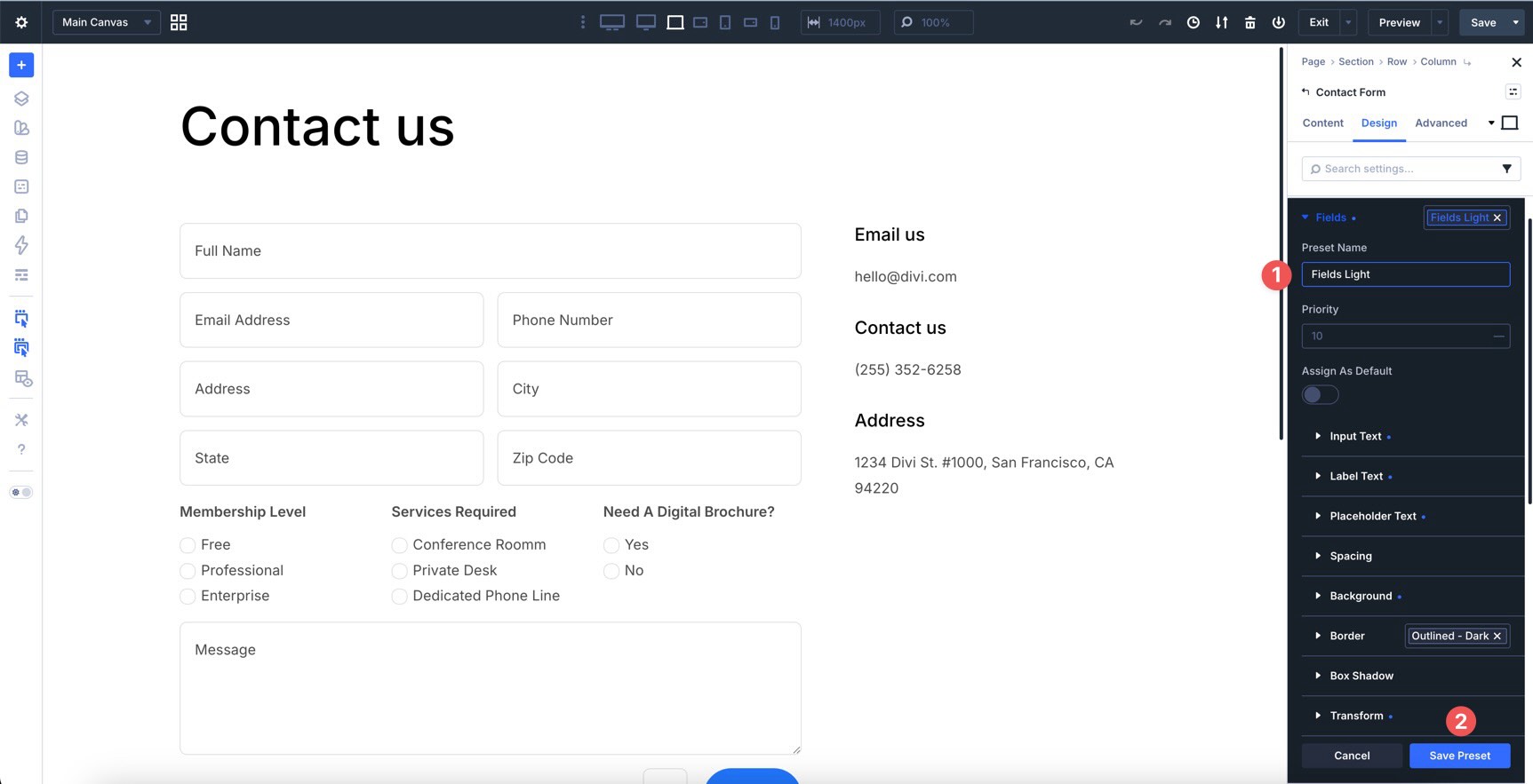 Save a new Option Group Preset in Divi 5
