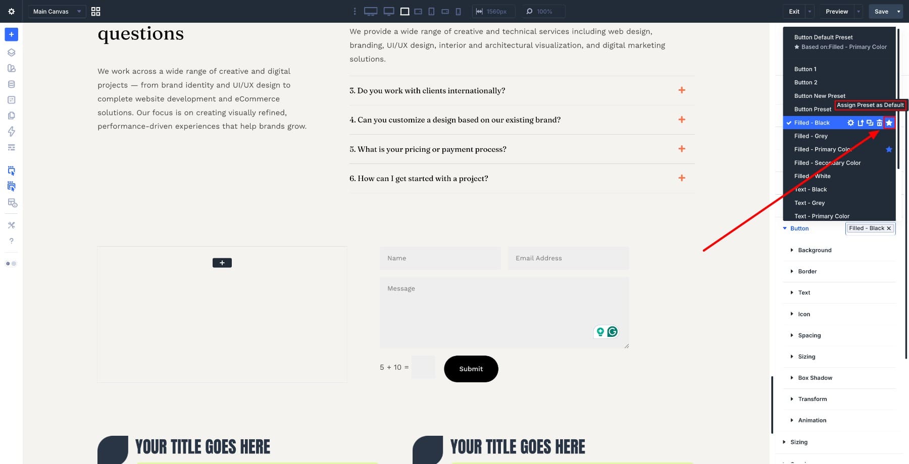 Set a Divi 5 preset as default