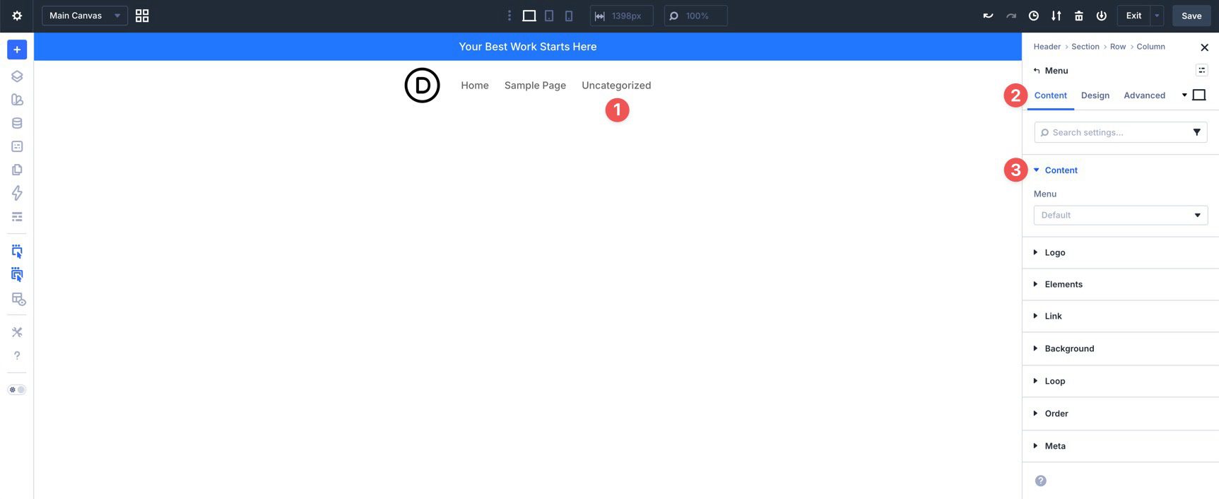 Select a WordPress menu in the Divi Menu module