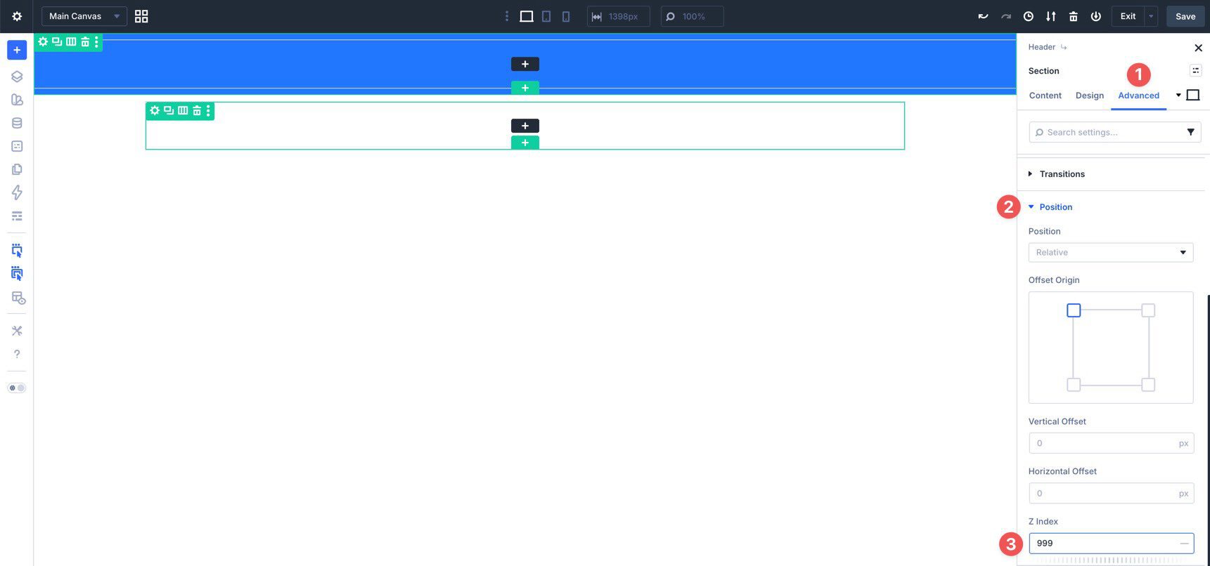 Set Z Index for the custom header in Divi 5
